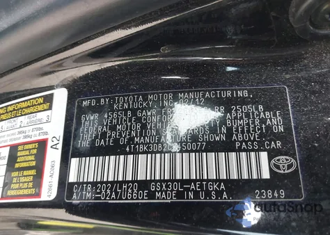 2012 Toyota Avalon z USA, uszkodzony, nr VIN 4T1BK3DB2CU450077